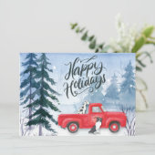 冬の森の赤いトラックの犬 ビジネス ホリデー カード (スタンド正面)