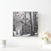 冬の森の赤い深紅色 スクエア壁時計 (ホーム)