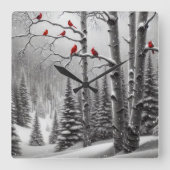 冬の森の赤い深紅色 スクエア壁時計 (正面)