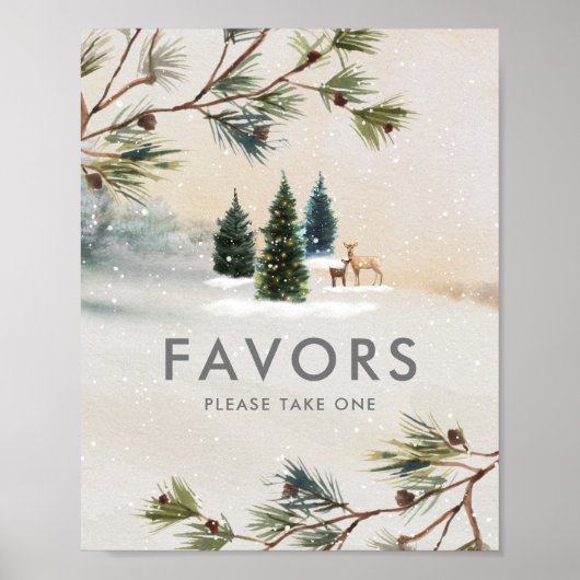 冬の森の赤ちゃんシャワーの好意サイン ポスター (正面)