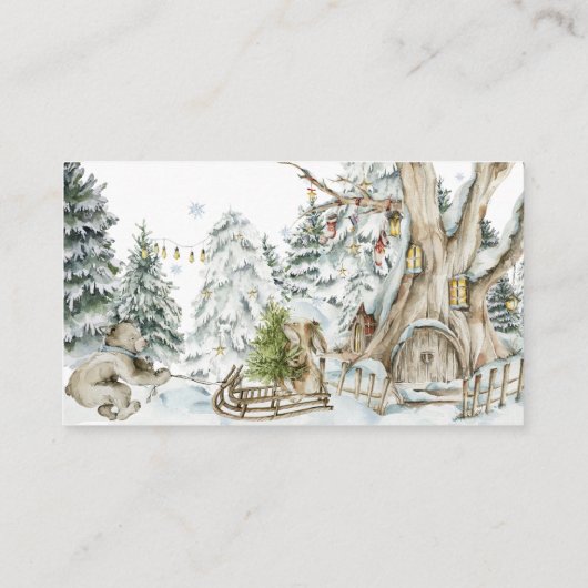 冬の森の赤ちゃんシャワーブックベビーカード エンクロージャーカード (裏面)