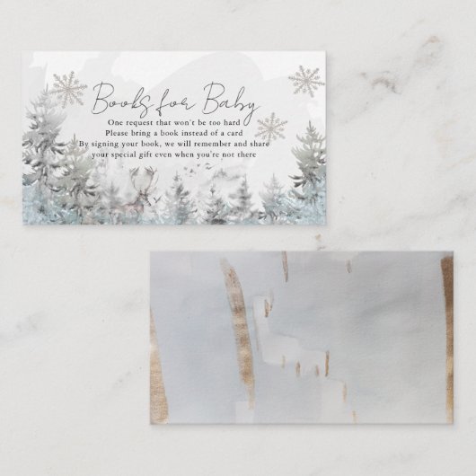 冬の森の赤ちゃんシャワーブックリクエスト エンクロージャーカード (正面/裏面)