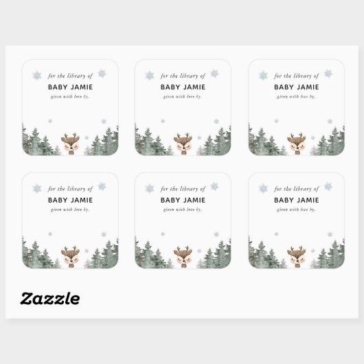 冬の森の赤ちゃんシャワー図書館 スクエアシール (シート)