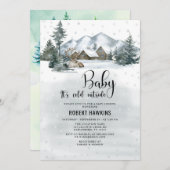 冬の森の赤ちゃんシャワー外は寒い 招待状 (正面/裏面)