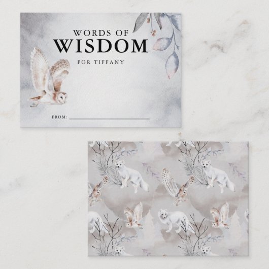 冬の森の赤ちゃんシャワー知恵の言葉 エンクロージャーカード (正面/裏面)