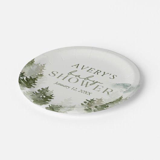 冬の森の赤ちゃんシャワー ペーパープレート (アングル)