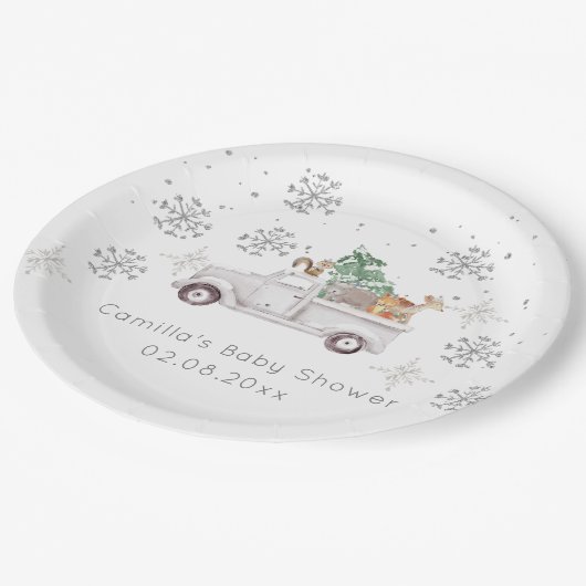 冬の森の赤ちゃんシャワー ペーパープレート (アングル)