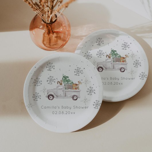 冬の森の赤ちゃんシャワー ペーパープレート