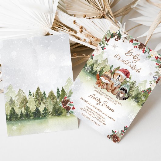 冬の森の赤ちゃんシャワー 招待状