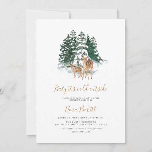 冬の森の赤ちゃんシャワー 招待状 (正面)