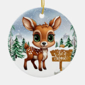 冬の森の野生動物シカのホリデー装飾🦌🎄 セラミックオーナメント (正面)