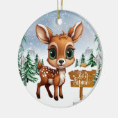 冬の森の野生動物シカのホリデー装飾🦌🎄 セラミックオーナメント (左)