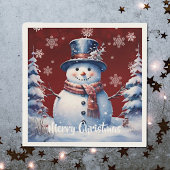 冬の森の雪だるまのクリスマス | 赤 スタンダードカクテルナプキン