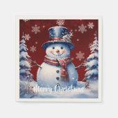 冬の森の雪だるまのクリスマス | 赤 スタンダードカクテルナプキン (正面)