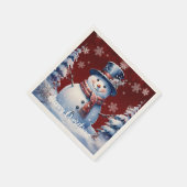 冬の森の雪だるまのクリスマス | 赤 スタンダードカクテルナプキン (角)