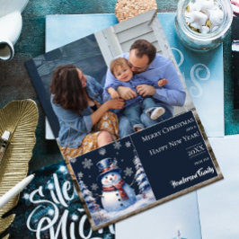 冬の森の雪だるまクリスマスフォト シーズンカード