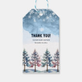 冬の森の雪と松の木の赤ちゃんシャワー ギフトタグ (正面)