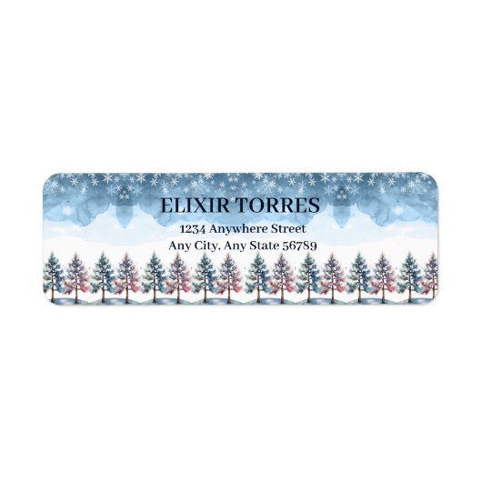 冬の森の雪と松の木の赤ちゃんシャワー ラベル (正面)