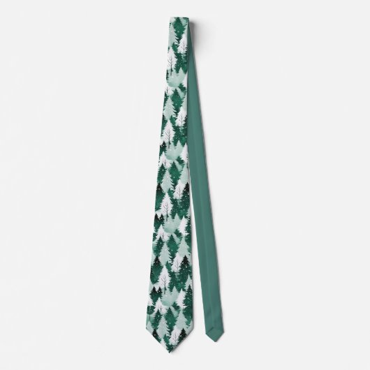 冬の森の雪のシーンの木々のクリスマスパターン(の模様が)ある ネクタイ (正面)