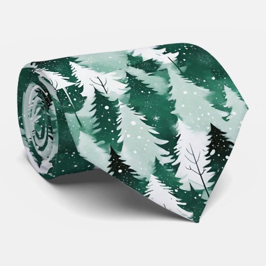冬の森の雪のシーンの木々のクリスマスパターン(の模様が)ある ネクタイ (ロール)