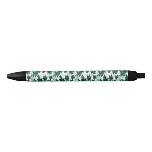 冬の森の雪のシーンの木々のクリスマスパターン（の模様が）ある 黒ボールペン (正面)
