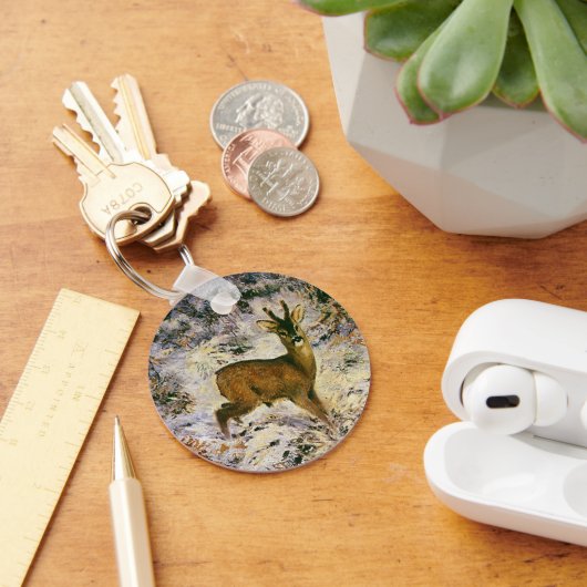 冬の森の雪のヴィンテージクリスマストインデナー キーホルダー (デスク)