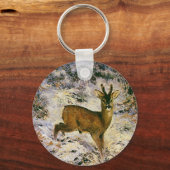 冬の森の雪のヴィンテージクリスマストインデナー キーホルダー (正面)