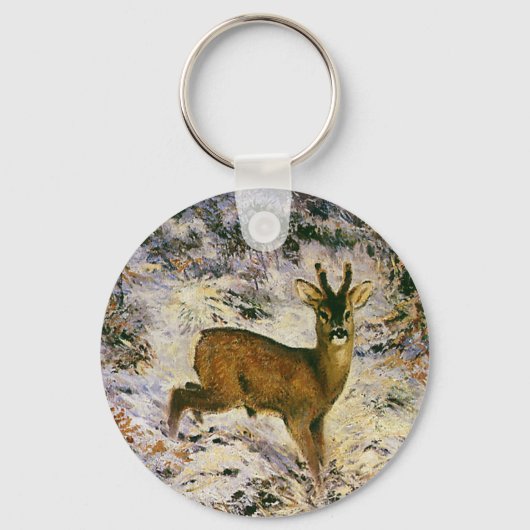 冬の森の雪のヴィンテージクリスマストインデナー キーホルダー (裏面)