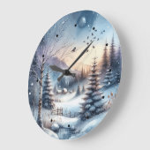 冬の森の雪の家の木々青い池 ラージ壁時計 (傾斜)