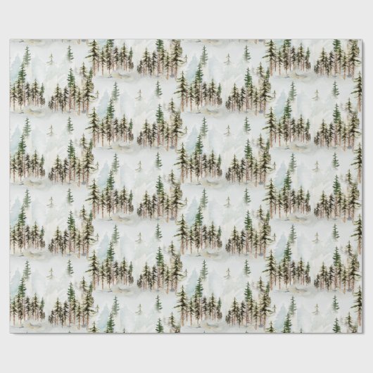 冬の森の雪の松の木の森シーン ラッピングペーパー (フラット)