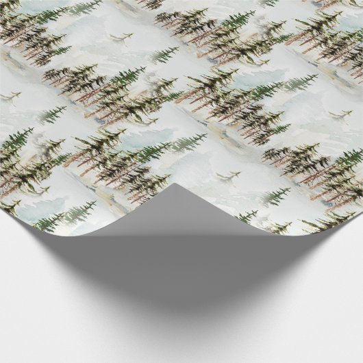 冬の森の雪の松の木の森シーン ラッピングペーパー (角)