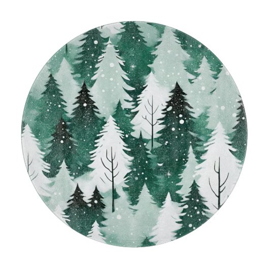 冬の森の雪の水の色の常緑樹 カッティングボード (正面)