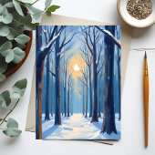 冬の森の雪の水彩画の木々カード