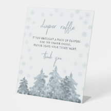 冬の森の雪の赤ちゃんシャワーおむつラッフルサイン