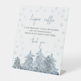 冬の森の雪の赤ちゃんシャワーおむつラッフルサイン 台座サイン