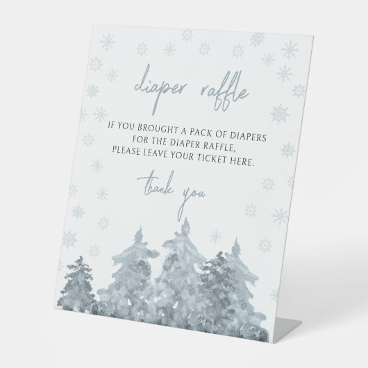 冬の森の雪の赤ちゃんシャワーおむつラッフルサイン 台座サイン (正面)