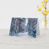 冬の森の雪の道 カード (黄色い花)