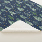 冬の森の雪ネイビーブルーウォーターカラースター シェルパブランケット (3/4)