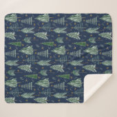 冬の森の雪ネイビーブルーウォーターカラースター シェルパブランケット (正面(横))