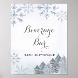 冬の森の雪片の飲料バー標識 ポスター