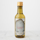 冬の森の雪片の鳥の紙カット ワインラベル (正面)