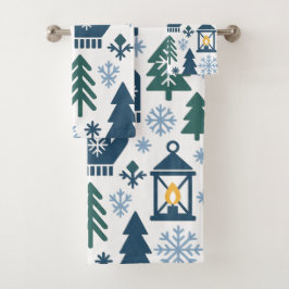 冬の森の雪片パターン バスタオルセット