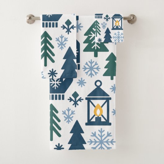 冬の森の雪片パターン バスタオルセット (インサイチュ)