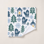 冬の森の雪片パターン バスタオルセット (ウォッシュタオル)