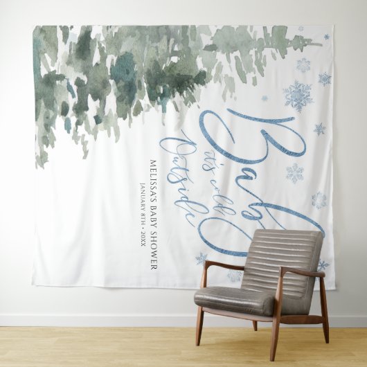 冬の森の青いベビー外は寒い タペストリー (インサイチュ(横))