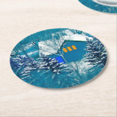 冬の森の青い家 ラウンドペーパーコースター (アングル)