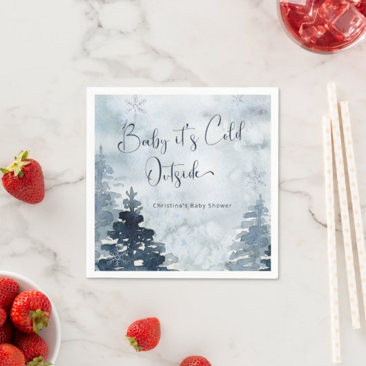 冬の森の青それは赤ちゃんシャワー外で寒い スタンダードカクテルナプキン (インサイチュ)