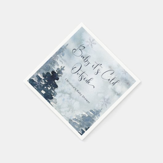 冬の森の青それは赤ちゃんシャワー外で寒い スタンダードカクテルナプキン (角)