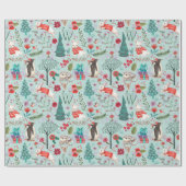 冬の森の青と赤の動物の森の模様 ラッピングペーパー (フラット)