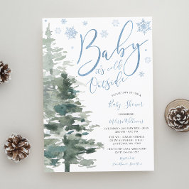 冬の森の青ベビーシャワー外は寒い 招待状